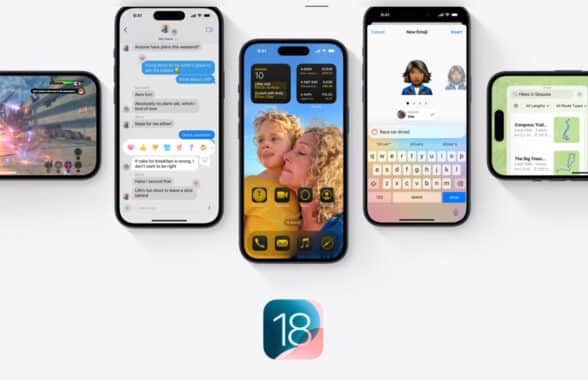 Apple iphones showing iOS 18.1 preview plus logo