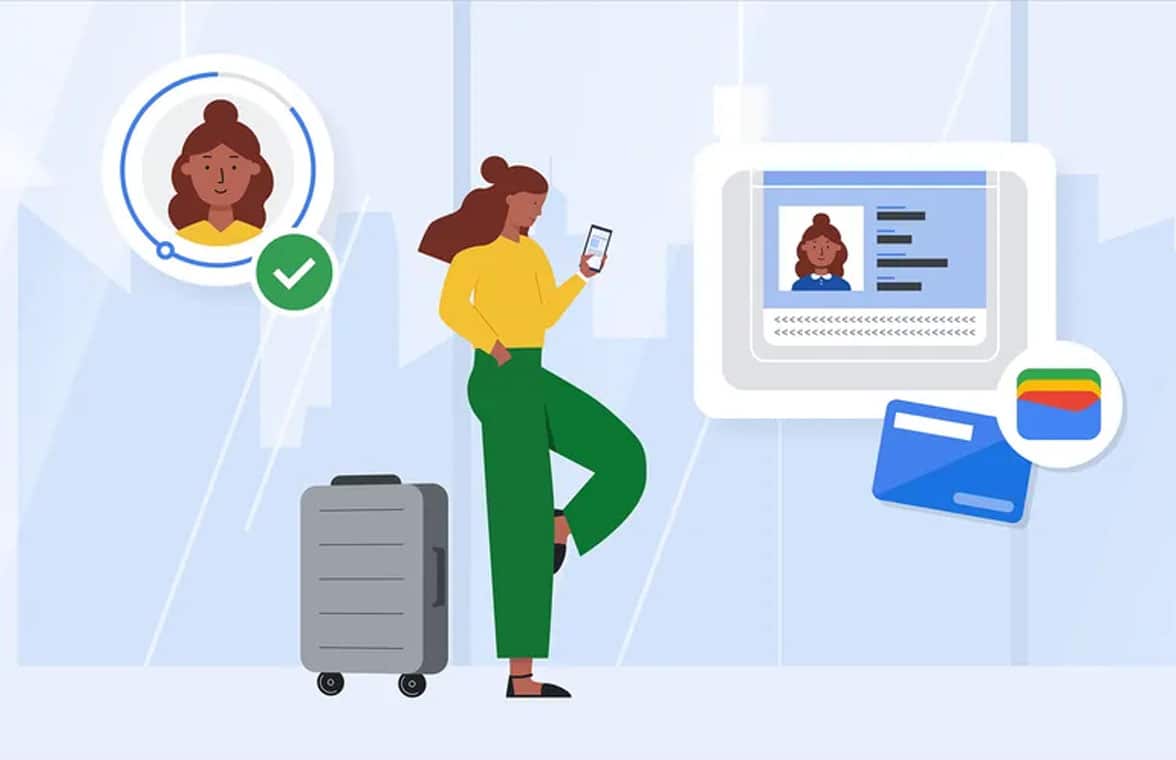 Woman using Google Wallet for proof of ID at airport